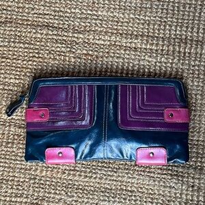 Vintage Retro 1980’s Candie’s Stitched leather Color Block Zipped Clutch